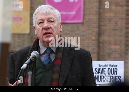 Salford, UK. 24th March, 2018. Graham Stringer, MP speaking at a rally to save Salford Schools, Swinton, Salford, 20th March, 2018 (C)Barbara Cook/Alamy Live News Stock Photo