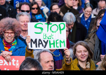 Edinburgh, Scotland,UK. 24 March 2018. March for Europe: Democracy on Brexit march and demonstration outside the Scottish Parliament at Holyrood today.  Large crowd of pro-Europe anti-Brexit protestors met to listen to speeches. Credit: Iain Masterton/Alamy Live News