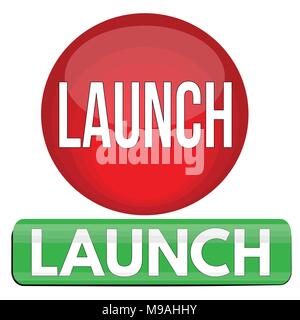 Launch round and square website glossy button on white background, vector illustration Stock Vector