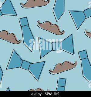 Mustache, Bow tie seamless pattern. Fathers Day holiday repeating texture Stock Vector