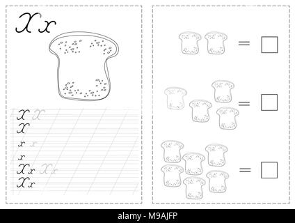 Alphabet letters tracing worksheet with russian alphabet letters - bread Stock Vector