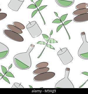 Seamless pattern of spa salon accessories - massage and stones - vector Stock Vector