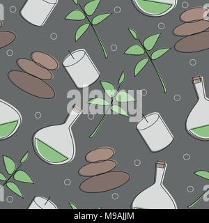 Seamless pattern of spa salon accessories - massage and stones - vector Stock Vector