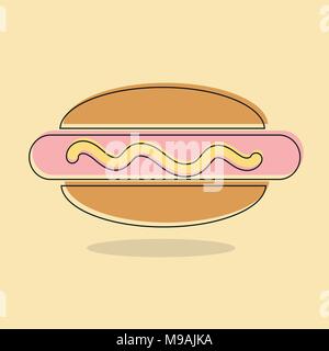 Hot dog, cooked sausage sandwich line icon, filled outline vector sign, linear Stock Vector
