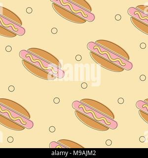 Hot Dog Day vector seamless pattern with buns and sausages Stock Vector
