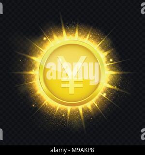 Golden Yen on cracked background Stock Vector