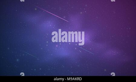 Magic Starry Sky with a luminous blue and purple milky way. Shooting stars. Falling comets. Shining stars. Background for your design. Vector illustra Stock Vector