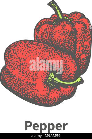Vector hand-drawn two ripened red Bulgarian pepper Stock Vector