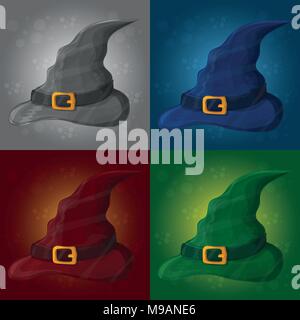 illustration of tall witch hat on abstract background - halloween card Stock Vector