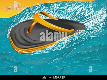 flip flops as boat on blue sea Stock Vector