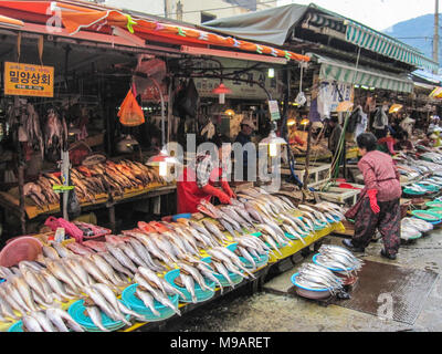 Busan, South Korea. October 2012: The Jagalchi Fish Market is a representative fish market and a tourist destination in Busan. Many tourists visit Jag Stock Photo