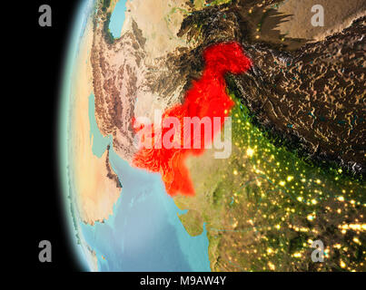 Illustration of Pakistan as seen from Earth’s orbit in late evening. 3D illustration. Elements of this image furnished by NASA. Stock Photo