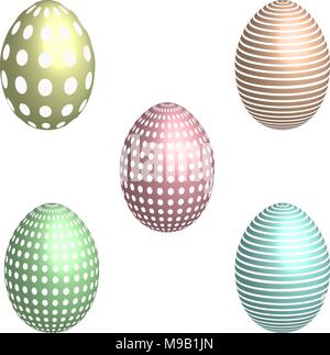 Set of patterned Easter eggs in 3D, vector Stock Vector