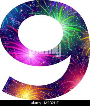 Number of colorful firework, nine Stock Vector