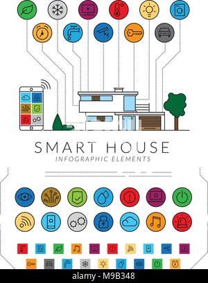 Smart Home Concept Flat Vector Infographic Design Elements and Illustration. All objects on separate layers. Stock Vector