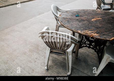 Empty wooden table and chair Stock Photo