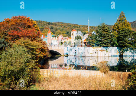 Gwacheon, Korea - November 1, 2016 : Seoul Land amusement park and autumn maple tree Stock Photo