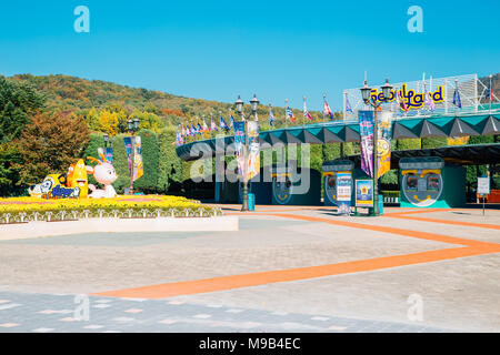 Gwacheon, Korea - November 1, 2016 : Seoul Land amusement park and autumn maple tree Stock Photo