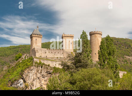 The castle of Foix in the foothills of the Pyrenees was a Cathar stronghold. Stock Photo