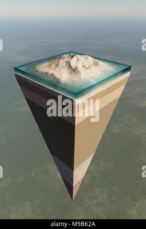 Earth core structure illustrated with a layered cross-section shown high in the sky. 3D rendered artwork Stock Photo