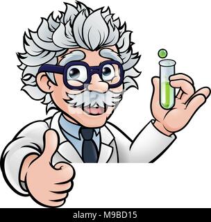 Cartoon Scientist Holding Test Tube Thumbs Up Stock Vector