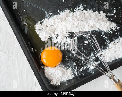 egg in tray and cooking on table, Light shines, Stock Photo