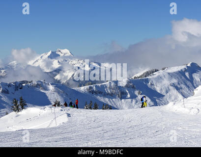 The busy ski resort of Chatel in the Portes du Soleil area of France Stock Photo