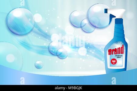Window Clean Bottle Template for Ads or Magazine Background. 3D Realistic Vector Iillustration Stock Vector