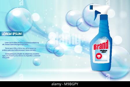 Window Clean Bottle Template for Ads or Magazine Background. 3D Realistic Vector Iillustration Stock Vector