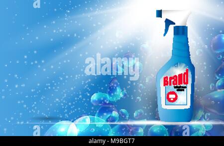 Window Clean Bottle Template for Ads or Magazine Background. 3D Realistic Vector Iillustration Stock Vector