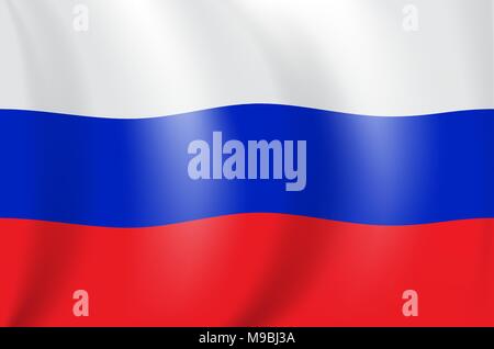 Realistic 3D drawing flag of the Russian Federation (Russia). Vector Illustration. Stock Vector