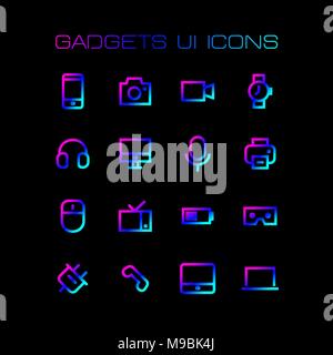 Gadgets ui icons set for simple flat style design. Stock Vector