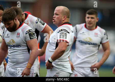 Cardiff, UK, 24 Mar, 2018. Callum Black of Ulster ©. Guinness Pro14 rugby match, Cardiff Blues v Ulster Rugby at the BT Cardiff Arms Park in Cardiff, South Wales on Saturday 24th March 2018. pic by Andrew Orchard/Alamy Live News Stock Photo