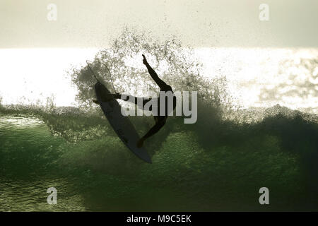 San Diego, California, USA. 9th Feb, 2018. Surfer Johnny Noris surfs a wave at sunset at Windansea Beach in the La Jolla area of San Diego. Credit: KC Alfred/ZUMA Wire/Alamy Live News Stock Photo