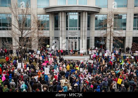 Reno, Nevada, USA. 24th Mar, 2018. A crowd gathers in front of the Bruce R. Thompson Federal Building at the start of the March for Our Lives event in Reno, Nevada, on Saturday, March 24, 2018. The event is one of hundreds of similar such events at cities around the country that have sprouted off a national march in Washington, DC, organized by student survivors of the February 14 shooting at Marjory Stoneman Douglas High School in Florida where 17 were killed. Credit: Tracy Barbutes/ZUMA Wire/Alamy Live News Stock Photo