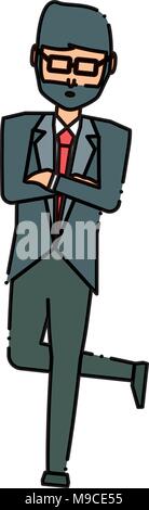 avatar businessman standing with one leg crossed icon over white background, vector illustration Stock Vector