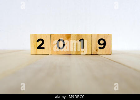2019 Word on wood block - new year concept Stock Photo