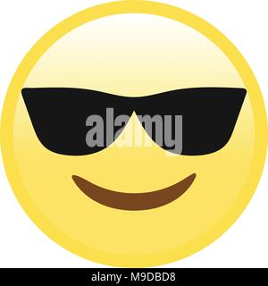 The isolated vector yellow smiley face with black sunglasses flat icon Stock Vector