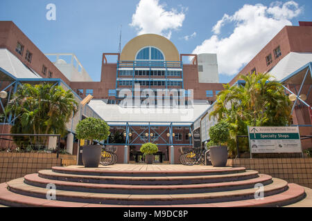 Darwin,Northern Territory,Australia-March 18,2018: Specialty Shops on the Esplanade with bike's for rent in Darwin, Australia Stock Photo