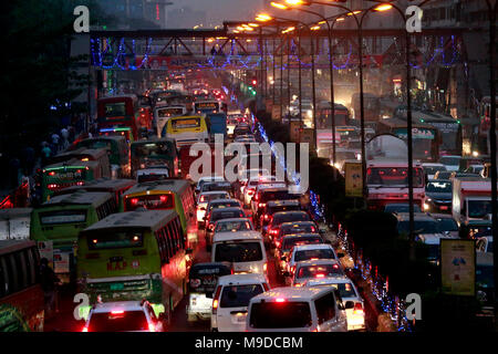 Dahaka 2018. Traffic jam at night in dhaka Stock Photo