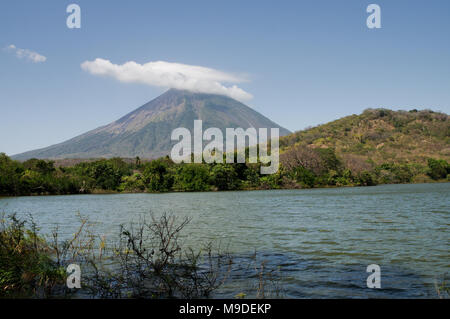 Volcan Concepcion visible from Charco Verde Nature Reserve on Ometepe Island - Nicaragua, Central America Stock Photo