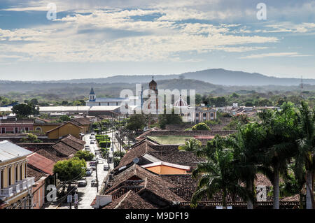 View of western part of Granada town and Xalteva Church from Iglesia La Merced church bell tower - Nicaragua, Central America Stock Photo