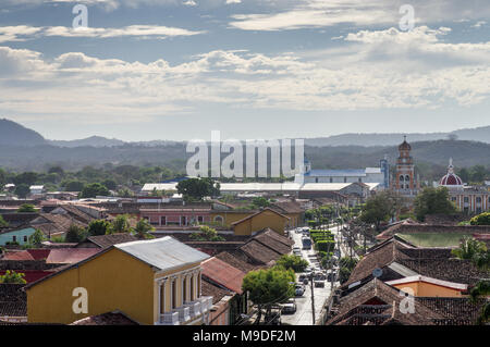 View of western part of Granada town and Xalteva Church from Iglesia La Merced church bell tower - Nicaragua, Central America Stock Photo