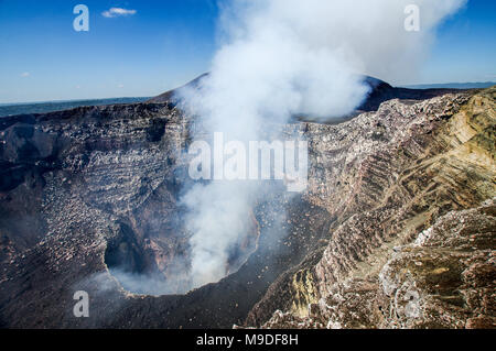Smoke coming from the Stantiago crater of the Masaya Volcano in Nicaragua Stock Photo