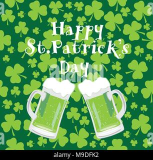 vector illustration of St. Patricks Day card with beer and bunting Stock Vector