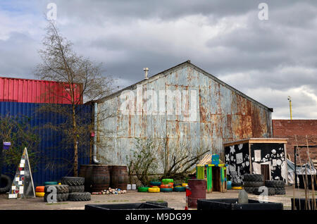 GLASGOW, SCOTLAND - MAY 2ND 2013: A rusty shed in a community garden in Possilpark, Glasgow. Stock Photo