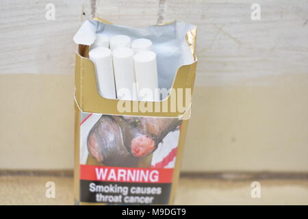 A close look bunch of cigarette in the cigarette box. Stock Photo