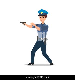 Policeman character set. Full length officer, different views, emotions, gestures, professional tools and attributes. Stock Vector