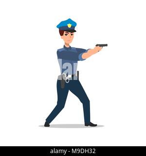 Policeman character set. Full length officer, different views, emotions, gestures, professional tools and attributes. Stock Vector