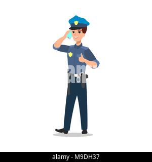 Policeman character set. Full length officer, different views, emotions, gestures, professional tools and attributes. Stock Vector